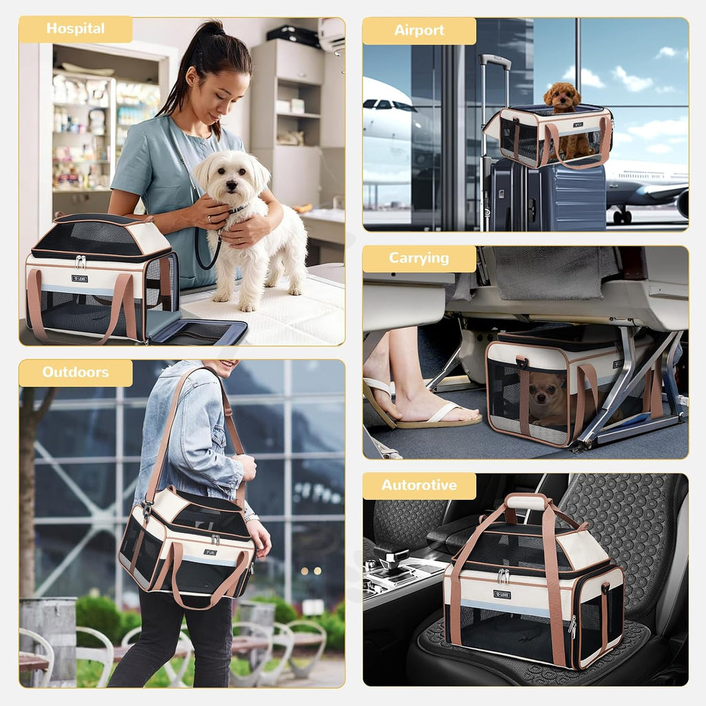 Lekereise Top-Expandable Pet Carrier 18x11x11Inch Delta American United Airline Approved Soft Sided Underseat to 15lbs Travel Carriers for Small Dogs Cats with Locking Safety Zippers Anti-Scratch Mesh