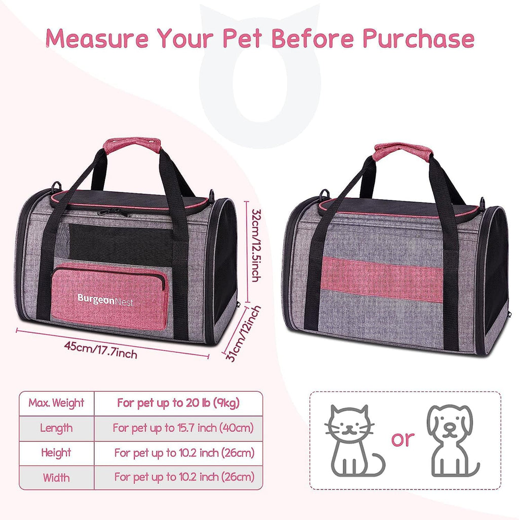 BurgeonNest Soft Cat Carrier for Cats up to 20 Lbs, Top Load Pet Carry Bag