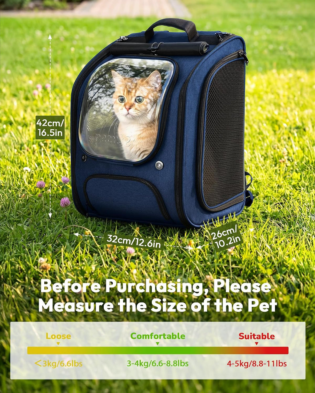 Pecute Cat Backpack Carrier,Large Space Cat Bubble Backpack,Ergonomic,Blue