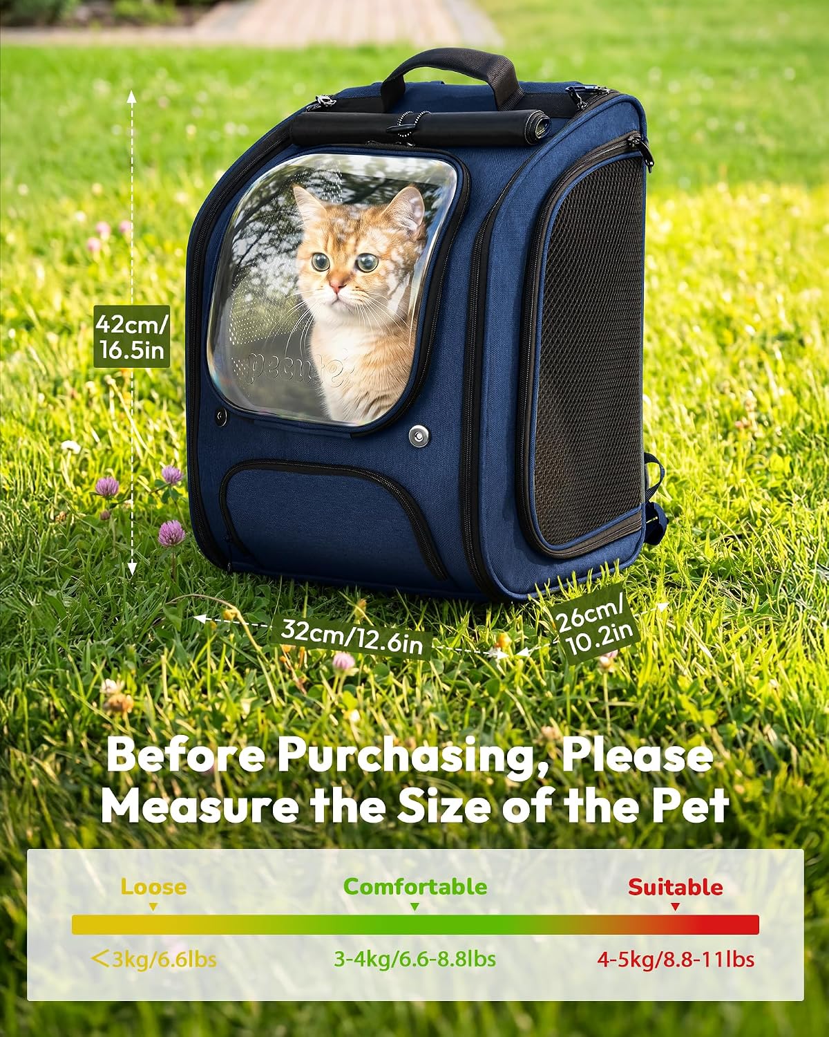 Pecute Cat Backpack Carrier,Large Space Cat Bubble Backpack,Ergonomic,Blue