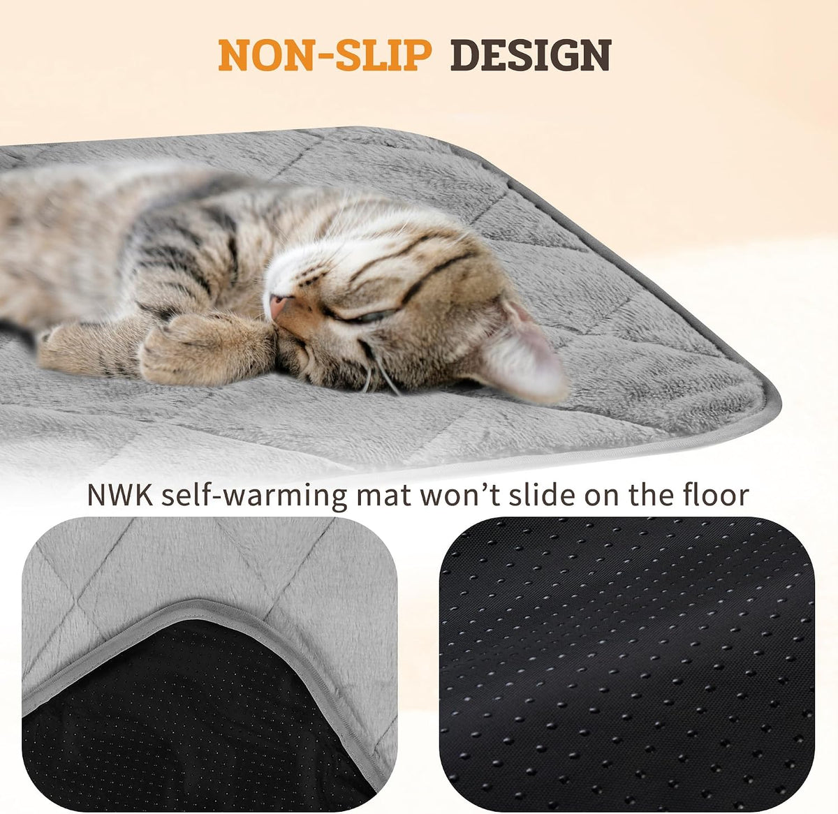 NWK Self Warming Thermal Pet Mat for Dogs and Cats (Misty Gray, Large)