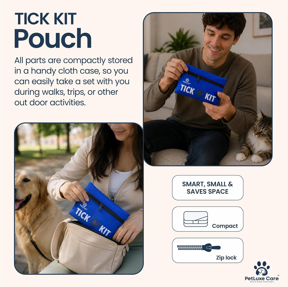 Complete Tick Removal Kit for Dogs & Cats – Tick Remover Tool Set with 3 Size Hooks, Tick Comb & Stainless Steel Precision Tick Remover + Tweezers, Travel Pouch – Safe, Fast Tick Removal