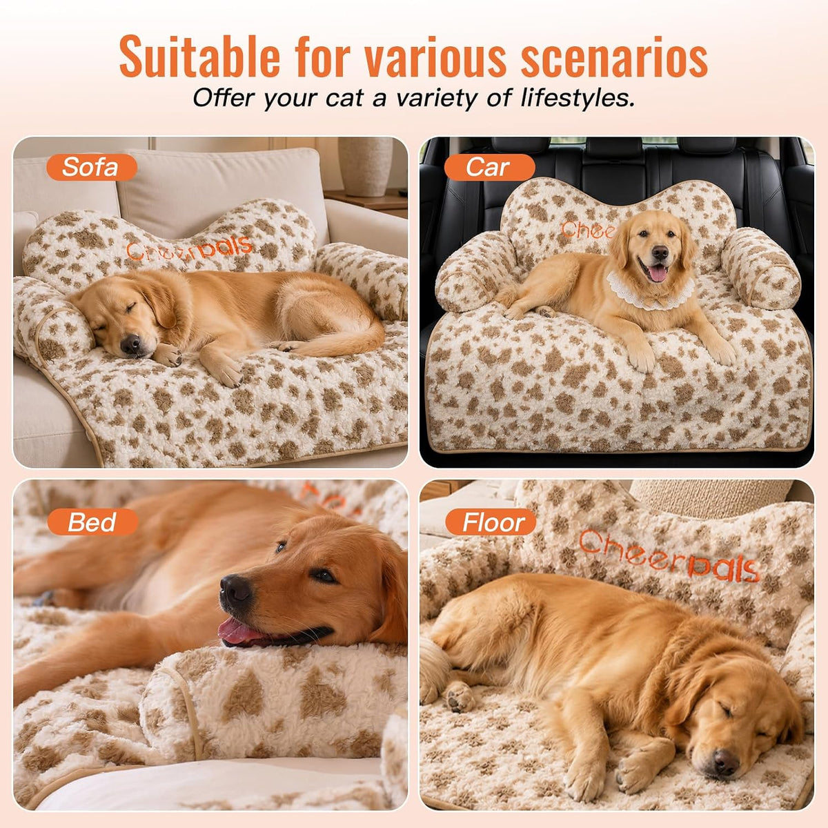 CHEERPALS Calming Dog Bed Mat with Neck & Head Support for Indoor Cats