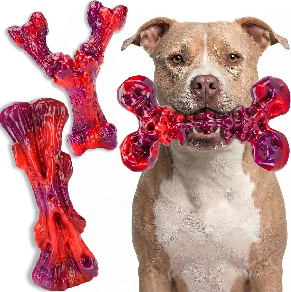Kseroo 3-Pack Beef Flavored Dog Chew Toys for Aggressive Chewers, Red-XL | Indestructible, Heavy Duty, Rock-Hard Solid Nylon Bones for Medium/Large Dogs 25-100lbs, Tough, Long-Lasting, Keep Them Busy