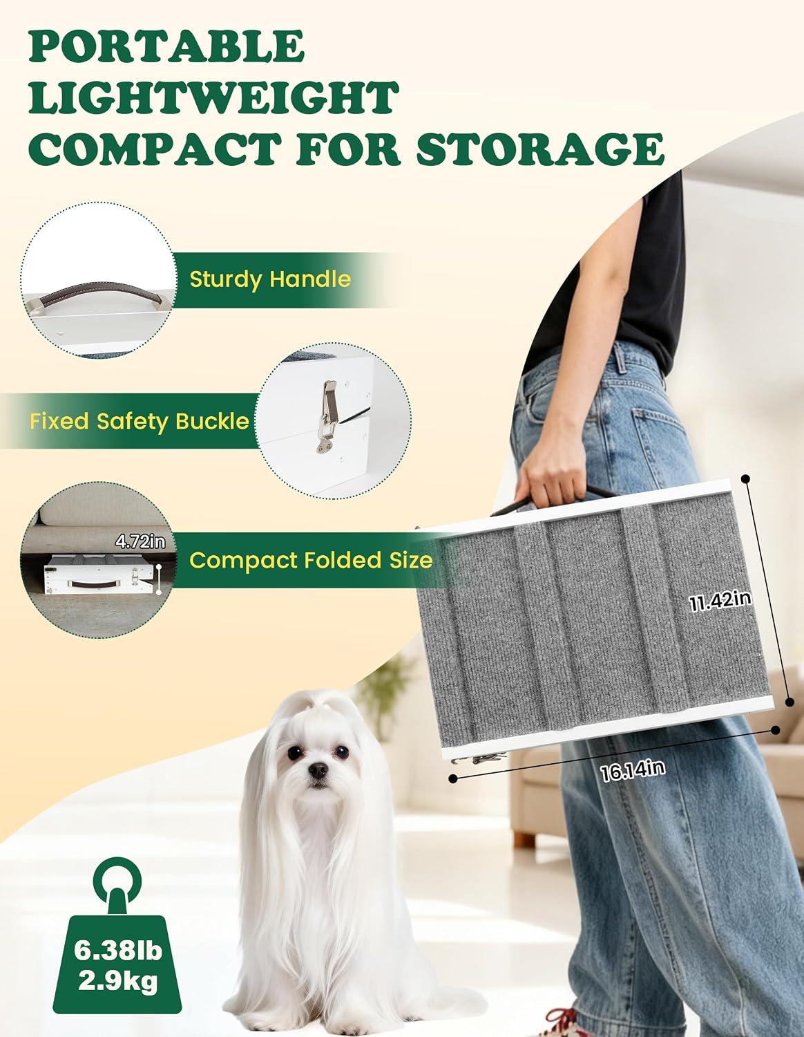 Dog Ramp for Small Dogs Foldable Pet Ramp for Couch Sofa (White)