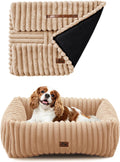 Washable Dog Bed Small Medium Size Dog, Rectangle Orthopedic Pet Bed for Car and Indoor,Fluffy Memory Foam Dog Beds with Anti-Slip Bottom,Camel (25x21x7 inches)