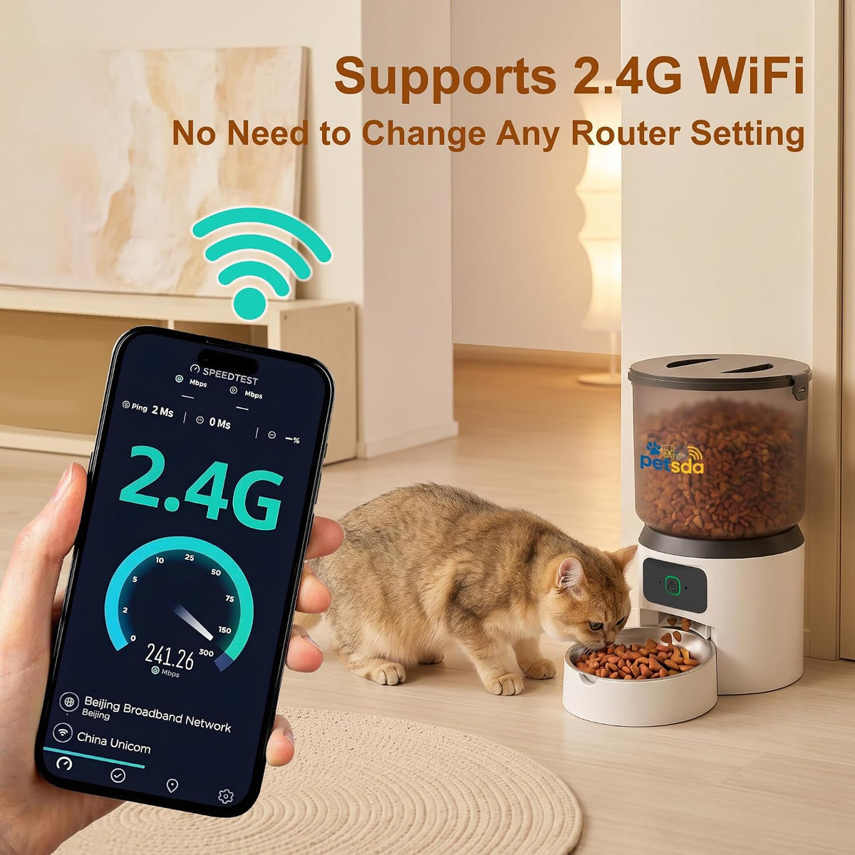 Automatic Cat Feeders 4L Timed Dry Food Dispenser WiFi 10 Meals Programmable 1-12 Portion Per Day with APP Control Dual Power Supply with Stainless Bowl for Multi-Pet Easy Clean