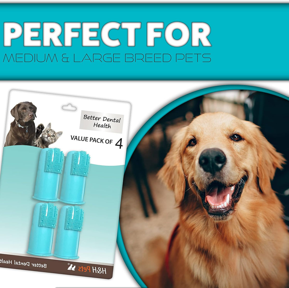 Professional Dog Finger Toothbrush by H&H Pets,Pack of 4 