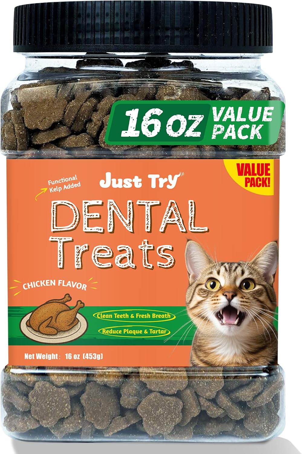 Just Try Dental Health Treats for Cats Reduce Plaque & Tartar