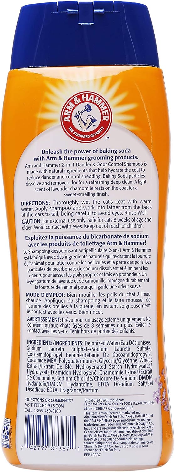 Arm & Hammer 2-in-1 Deodorizing Cat Shampoo, Lavender, 20 Fl Oz, 2-Pack