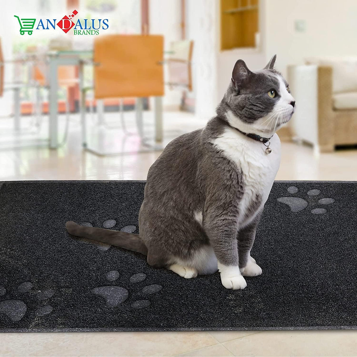 Andalus Large Cat Litter Mat, Pack of 2 - Waterproof, Non-Slip & Easy to Clean Cat Litter Box Mat for Extra Efficient Pet Litter-Trapping, Black (30” X 18”)