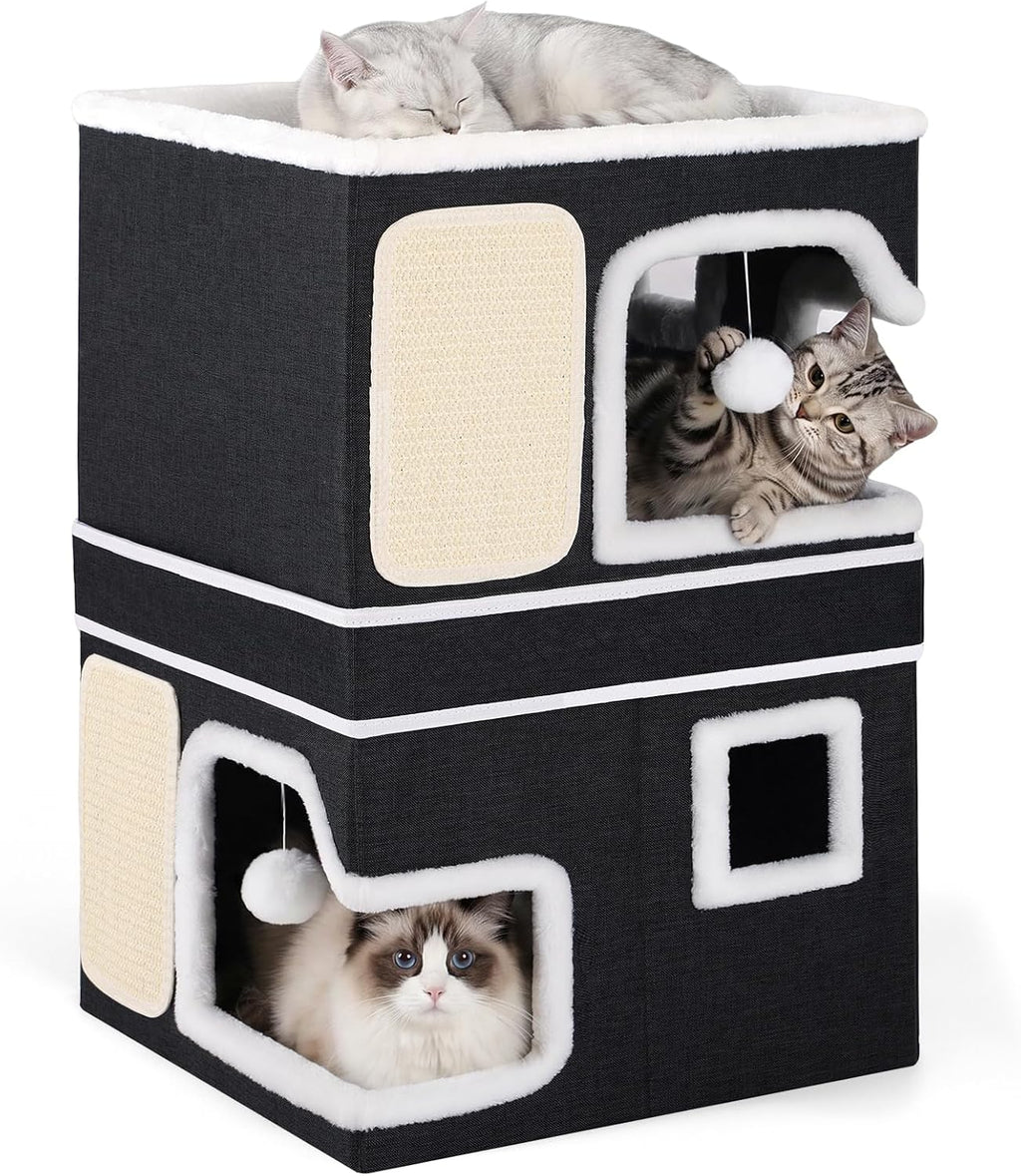 Shikha 2 Story Cat Bed House for Indoor Cats with Scratch Pads Black