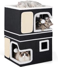 Shikha 2 Story Cat Bed House for Indoor Cats with Scratch Pads Black