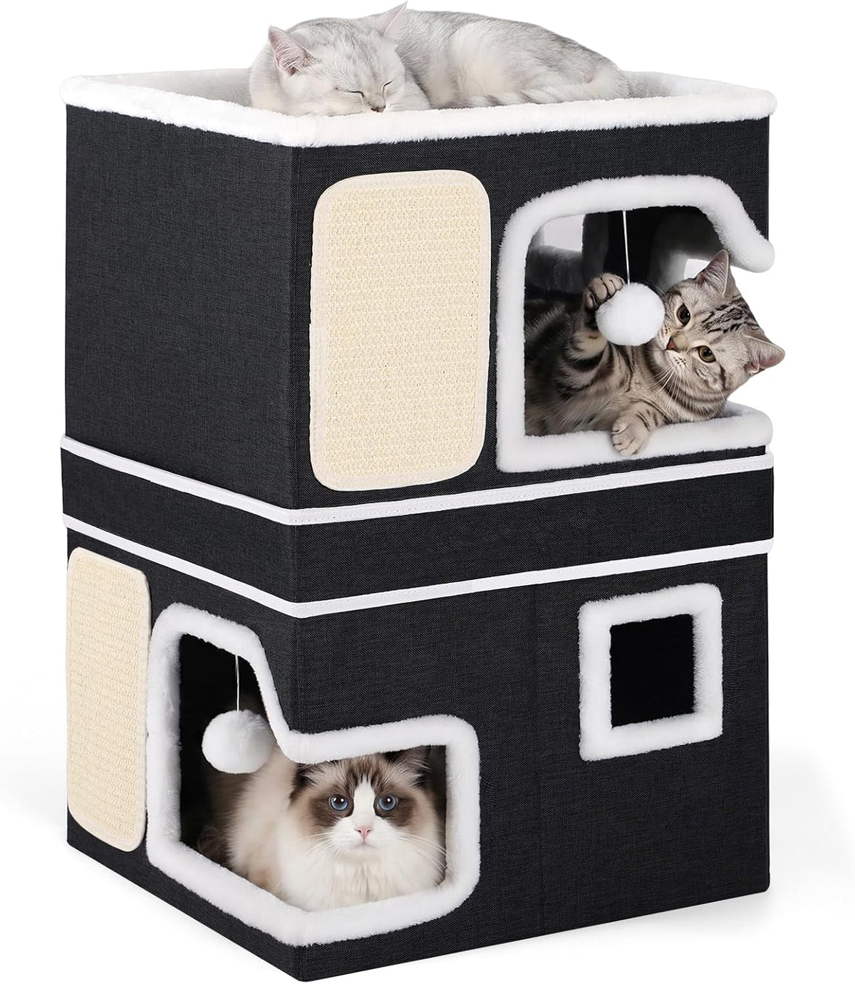 Shikha 2 Story Cat Bed House for Indoor Cats with Scratch Pads Black