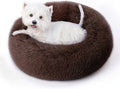 Calming Round Dog Bed & Cat Bed with Anti-Slip Bottom, Medium Size Washable Anti-Anxiety Donut Dog Beds for Small Dogs & Cats, Fluffy Plush Soft Dog Bed(24 Inch, Dark Brown)