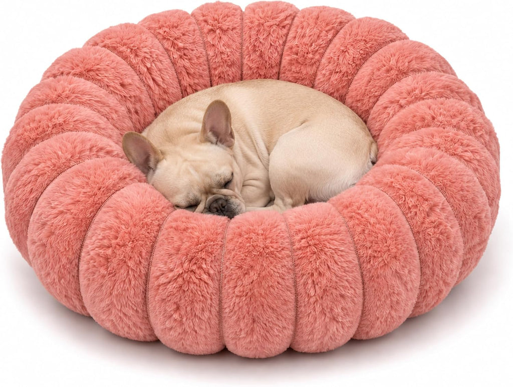 Calming Dog Bed Medium Size Dog Donut Washable Pet Bed, 31.5” Pink