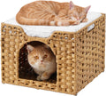 SETVSON Cat Beds Indoor Kitten House, PE Rattan Cat Cave, Natural