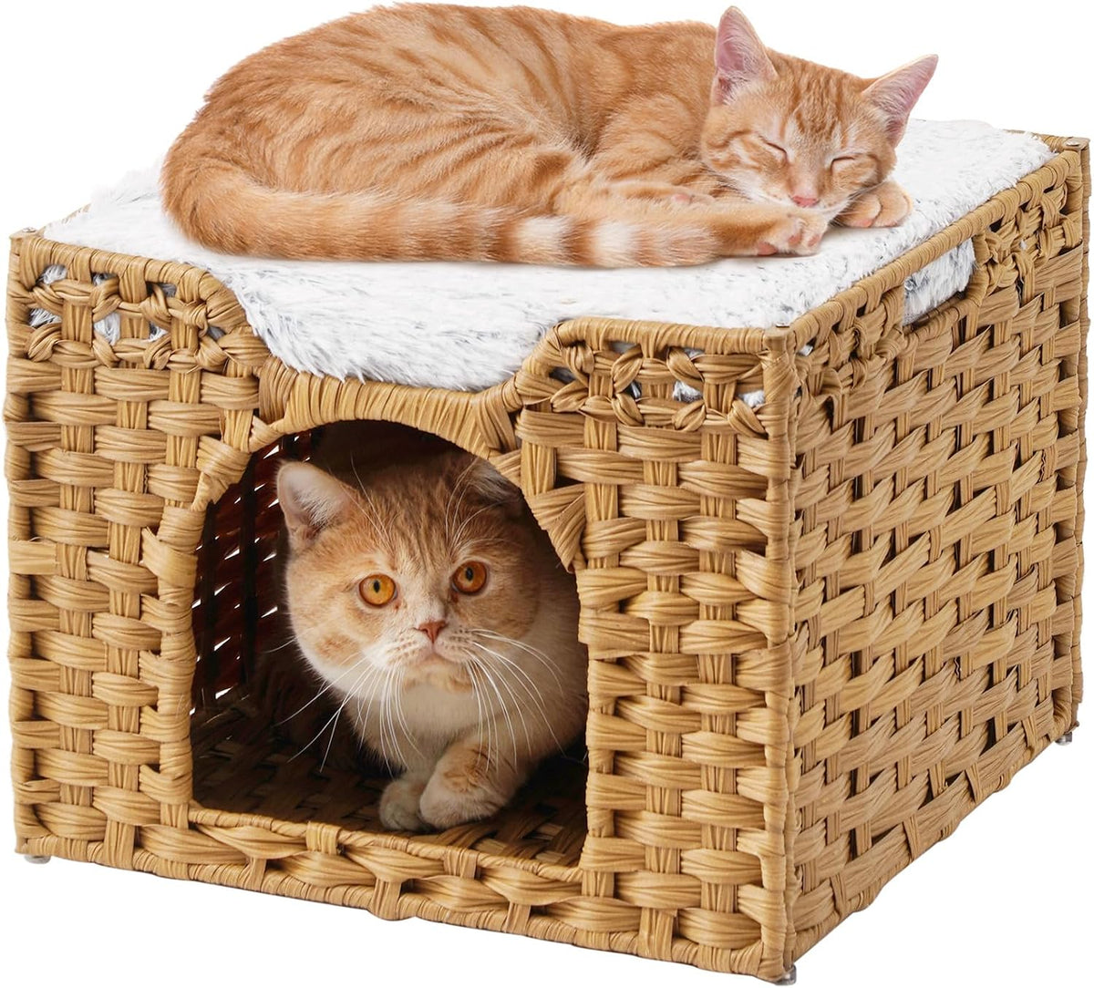 SETVSON Cat Beds Indoor Kitten House, PE Rattan Cat Cave, Natural