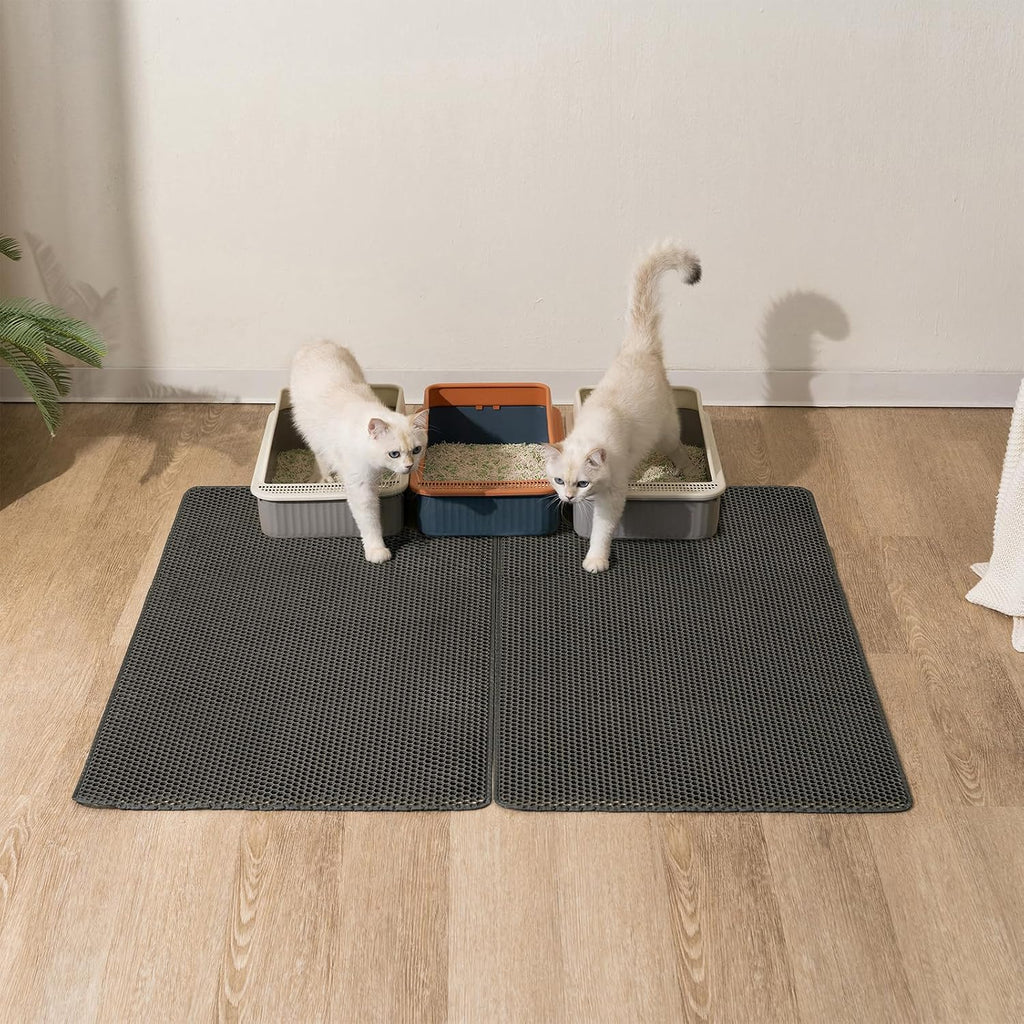 Litter Box Mat, 25x35in 2-Pack, Cat Litter Trapping Mat for Litter Boxes | Honeycomb Litter Mat, Litter Catching Mat, BPA-Free, Waterproof & Urine-Proof Cat Mat, Less Mess, Easy Lift & Clean, Gray