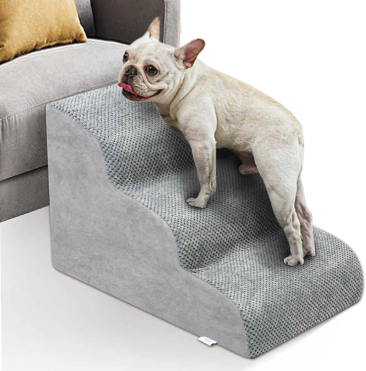 Dog Stairs for Small Dogs - High Density Foam Dog Ramp, Extra Wide Pet Steps with Non-Slip Bottom for High Beds, Couche and Sofa, Best for Dogs Injured, Older Doggy Cats (Grey, 3 Steps)