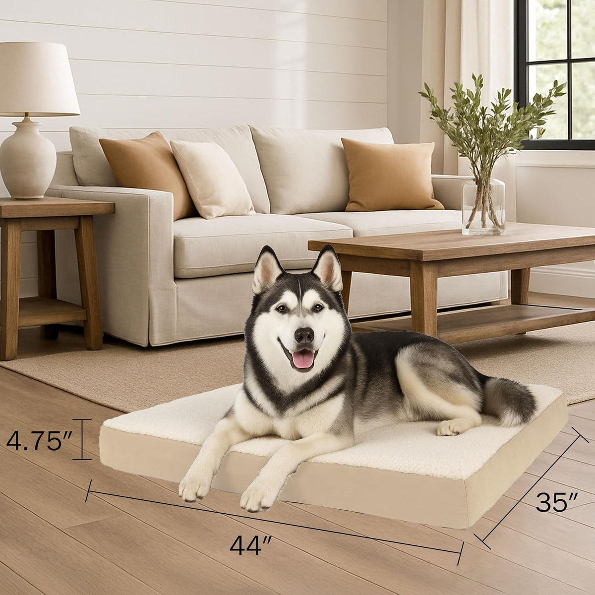 Orthopedic Dog Bed - 2-Layer Memory Foam Crate Mat with Machine Washable Sherpa Cover - 44x35 Pet Bed for Large Dogs up to 100lbs by PETMAKER (Tan)