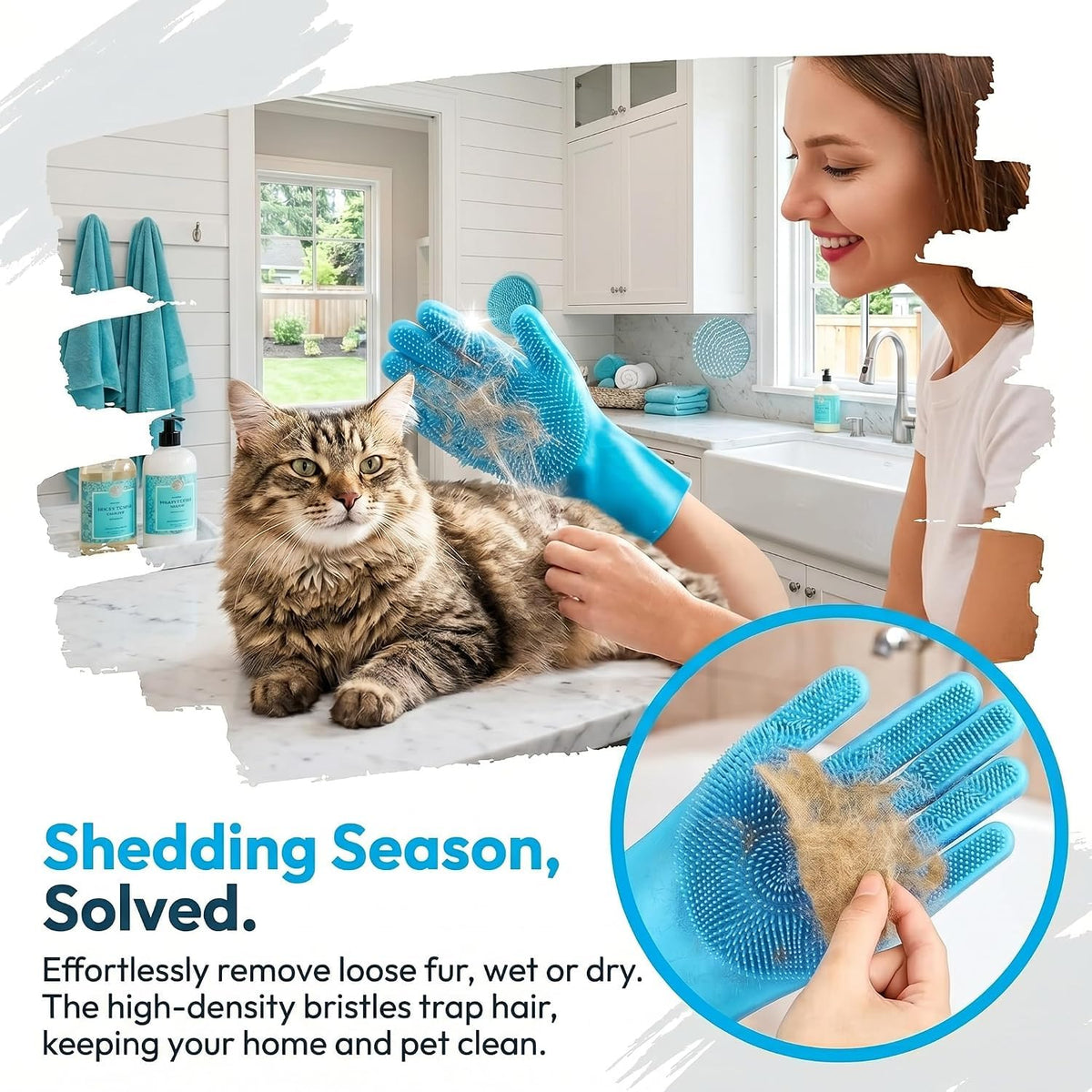 Dog Bath Glove Brush Set, 2PCS Silicone Pet Bathing Gloves with Shampoo Dispenser Scrub Brush, Gentle Massage & Hair Removal Grooming Tool for Dogs Cats Puppy Shower