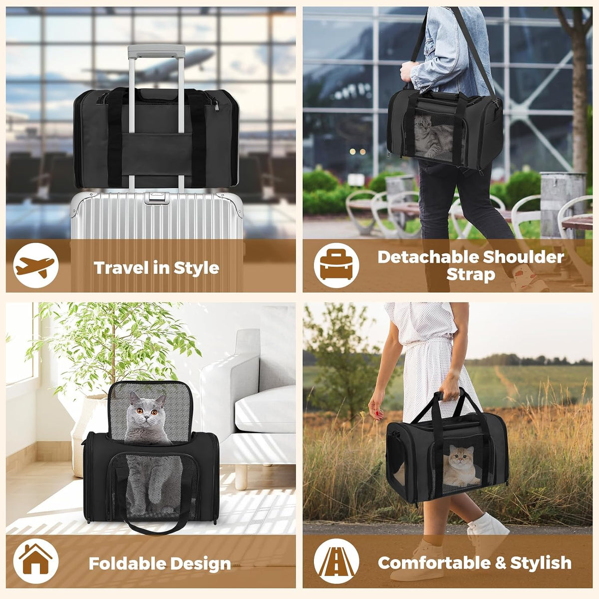 Cat Carrier Soft Up to 16 Lbs, Breathable Pet Travel Bag with Steel Frame