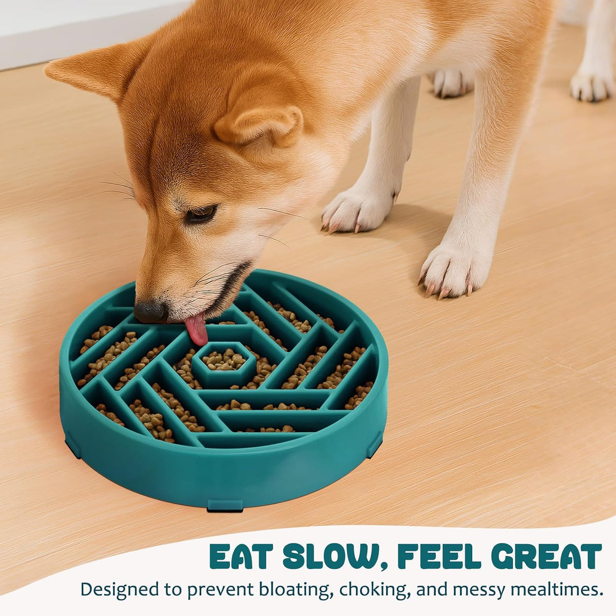 WHIPPY Slow Feeder Dog Bowl, Puzzle Maze Design to Slow Down Eating, 3-Cup Capacity, Anti-Gulping Food Bowl for Medium & Large Dogs,Green