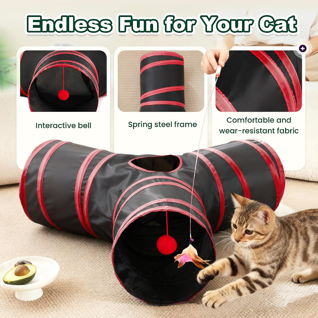 Love's cabin Cat Tunnel for Indoor Cats, 3-Way Collapsible Play Tunnel