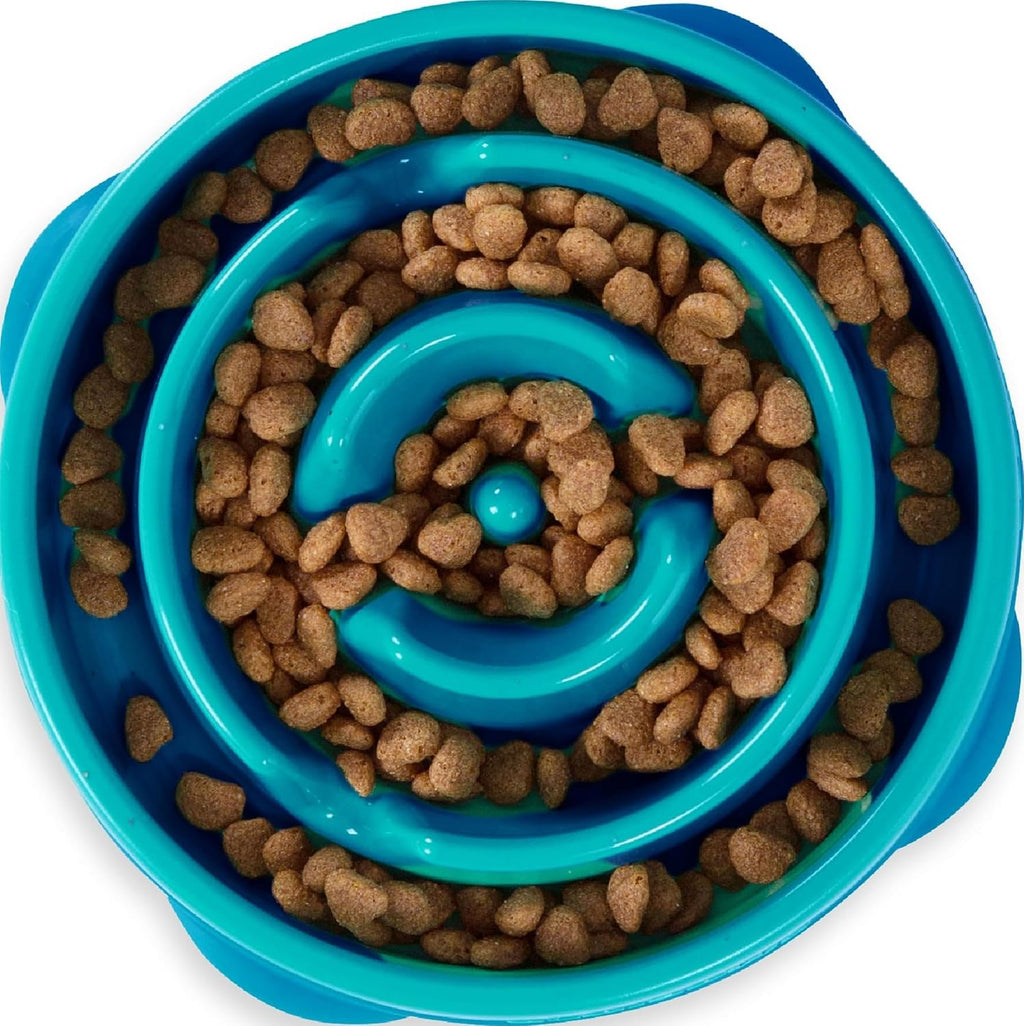 Outward Hound Fun Feeder Slo Bowl – Medium 2‑Cup Capacity, Slow Feeding, Small to Medium Dogs & Cats, Non-Slip, Turquoise, Drop Pattern | Slows Fast Eaters, Can Aid Digestion, Holds 2 Cups Dry or Wet Food, Non-Slip, Easy Clean, No BPA, Small to Medium ...