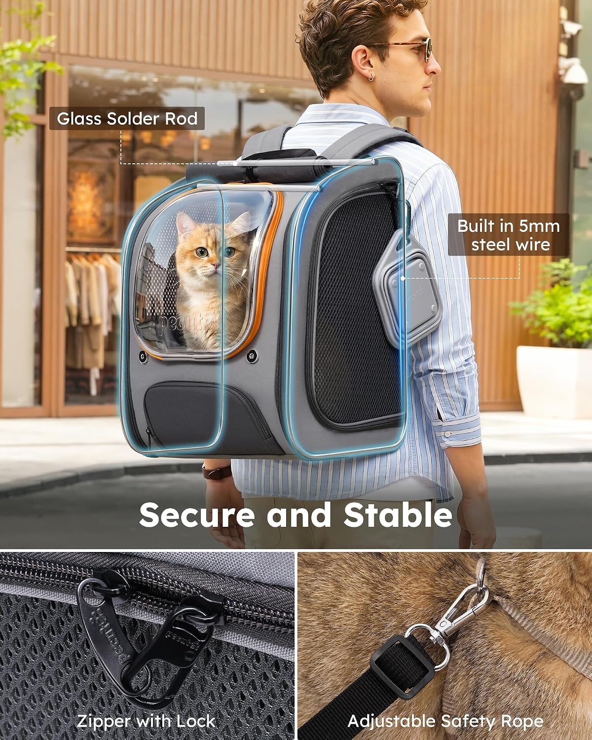 Pecute Cat Backpack Carrier,Large Space Cat Bubble Backpack,Ergonomic,Gray