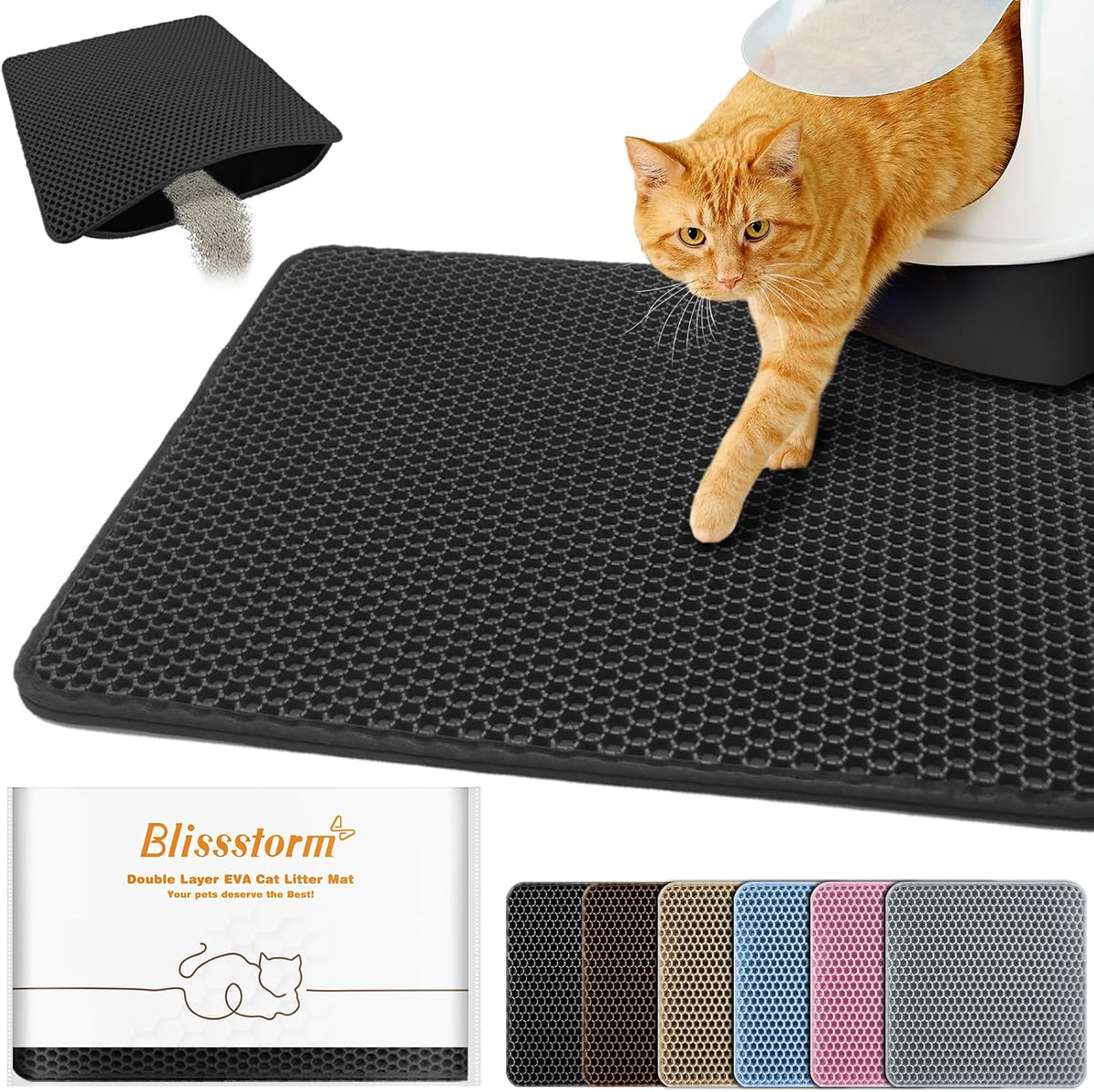 Cat Litter Mat 18"x24",Double Layer EVA litterbox Mat, Black