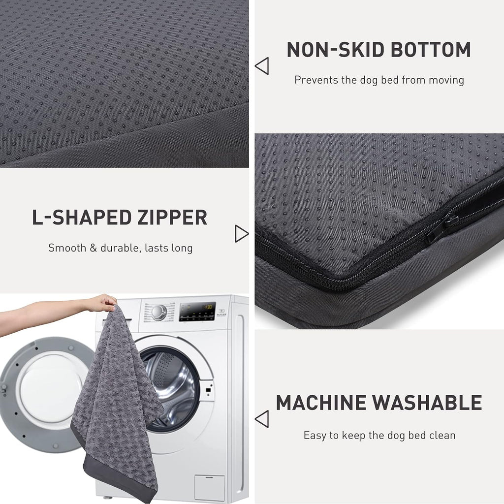Dog Crate Bed Waterproof Dog Beds for Medium Dogs Rose Velvet Soft Fluffy Washable Dog Bed with Removable Cover & Anti-Slip Bottom, 35 x 22 Inch, Gray (Pack of 2)