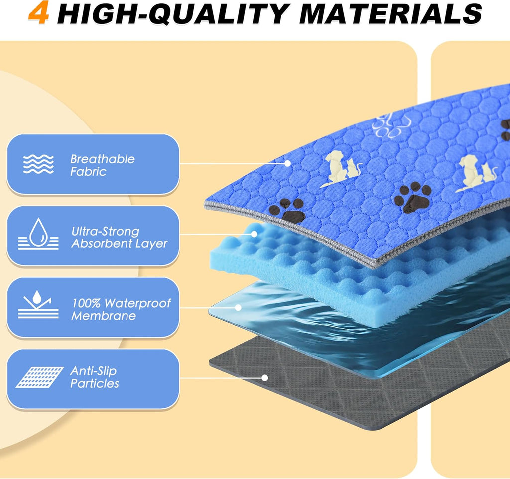 WanpeeGoo Washable Pee Pads for Dogs, Waterproof, 32 x 52 in, 2 Pack, Blue | Super Absorbent, Waterproof and Non-Slip; Washable, Reusable Dog Pads for Crates, Playpens, Floors, Furniture and Travel