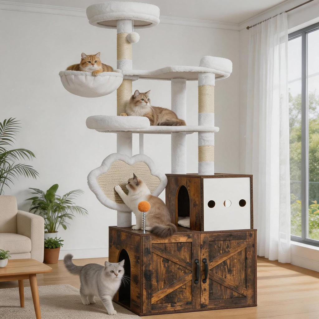 Heybly Cat Tree with Litter Box Enclosure, Modern 64" Hidden Tower HCT105SR