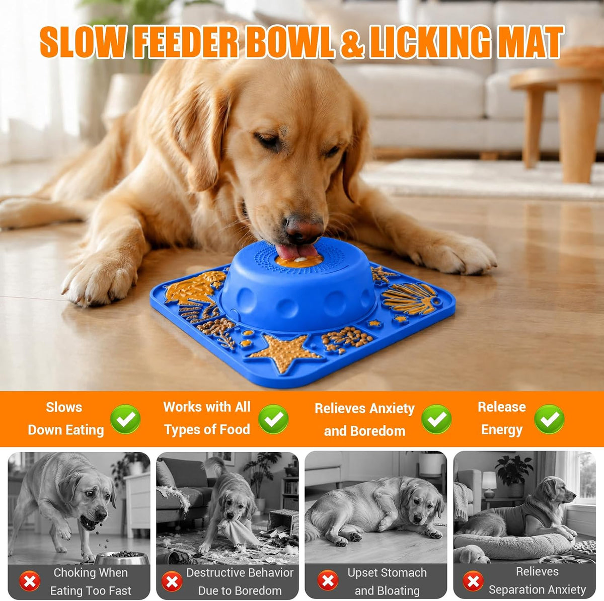 2-in-1 Slow Feeder Dog Bowl with Rolling Ball, Dog Lick Bowl & Lick Mat