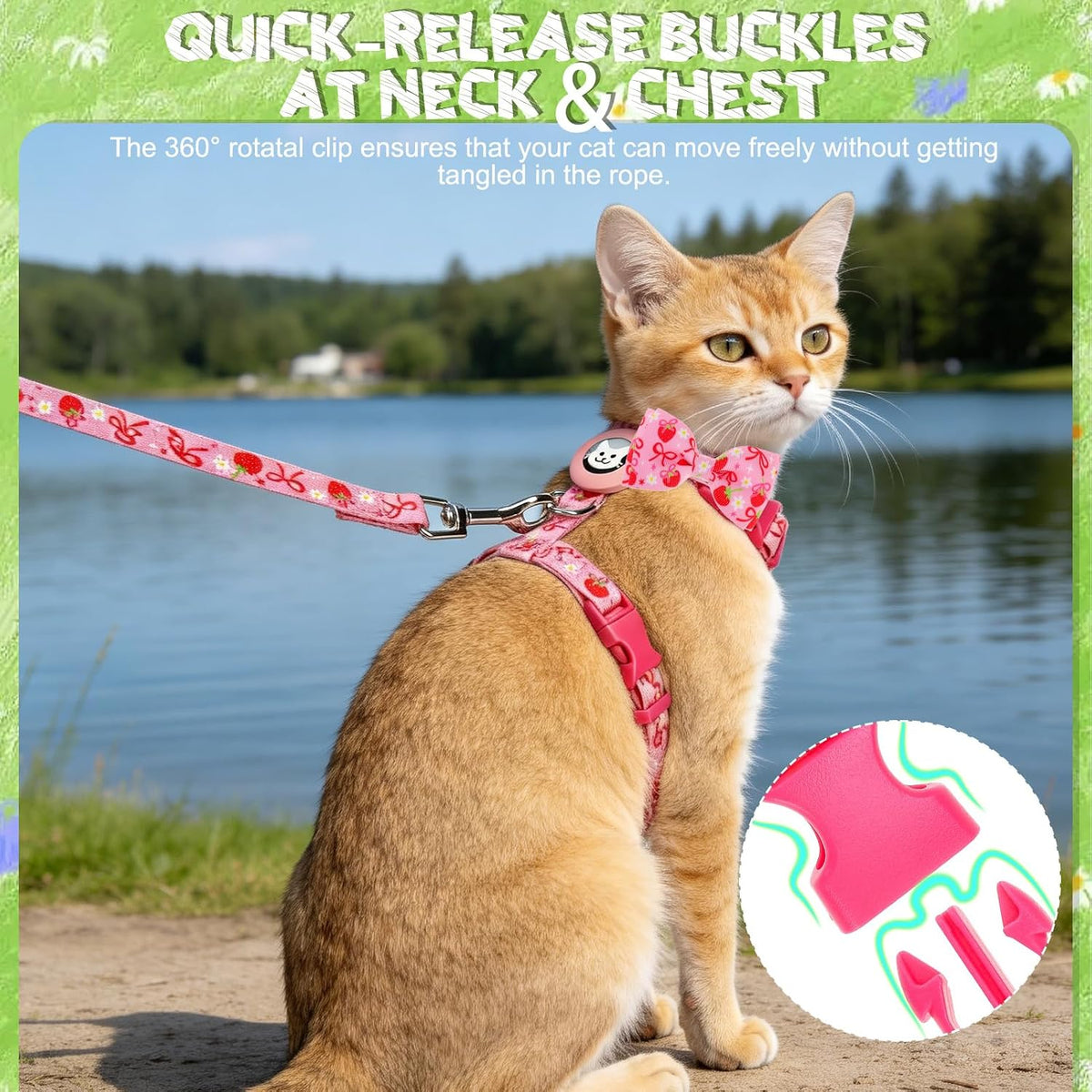 EXPAWLORER Cat Harness and Leash Set Escape Proof Vest with AirTag Holder