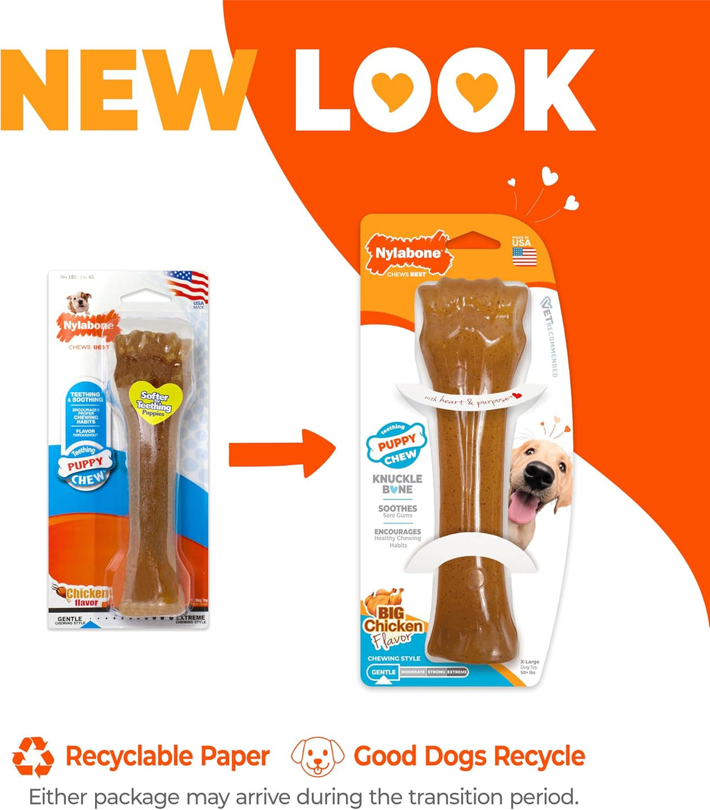 Nylabone Puppy Chew Teething Knuckle Bone Dog Chew Toy, Chicken Flavor | For large breed puppies 50+ lbs, soothing teething toys for puppies, puppy enrichment, freeze for added comfort