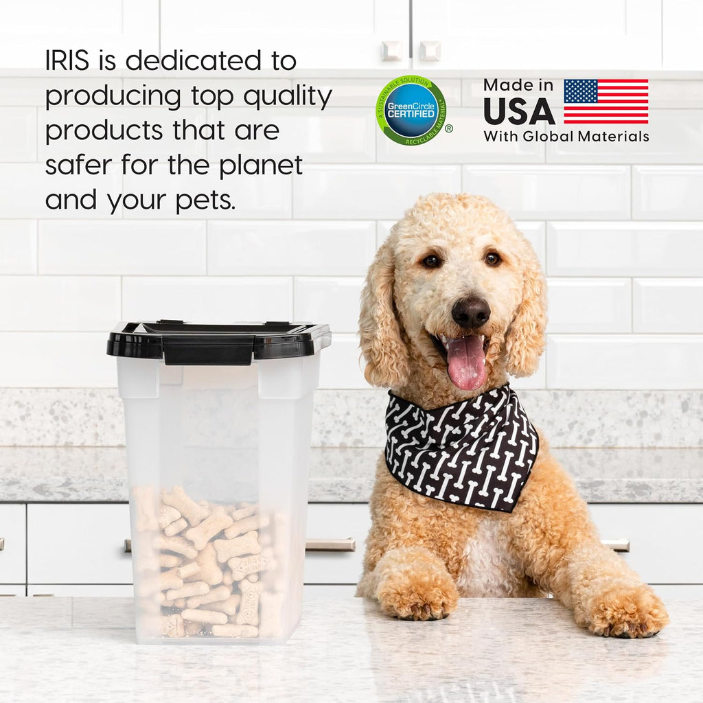 IRIS USA Dog Food Storage Container, Up to 10 lbs, Clear/Black, Made in USA | BPA-Free, Airtight Seal, Best for Cat Food, Bird Seed, Chicken Feed, Pet Toys, Treats, Pellets 