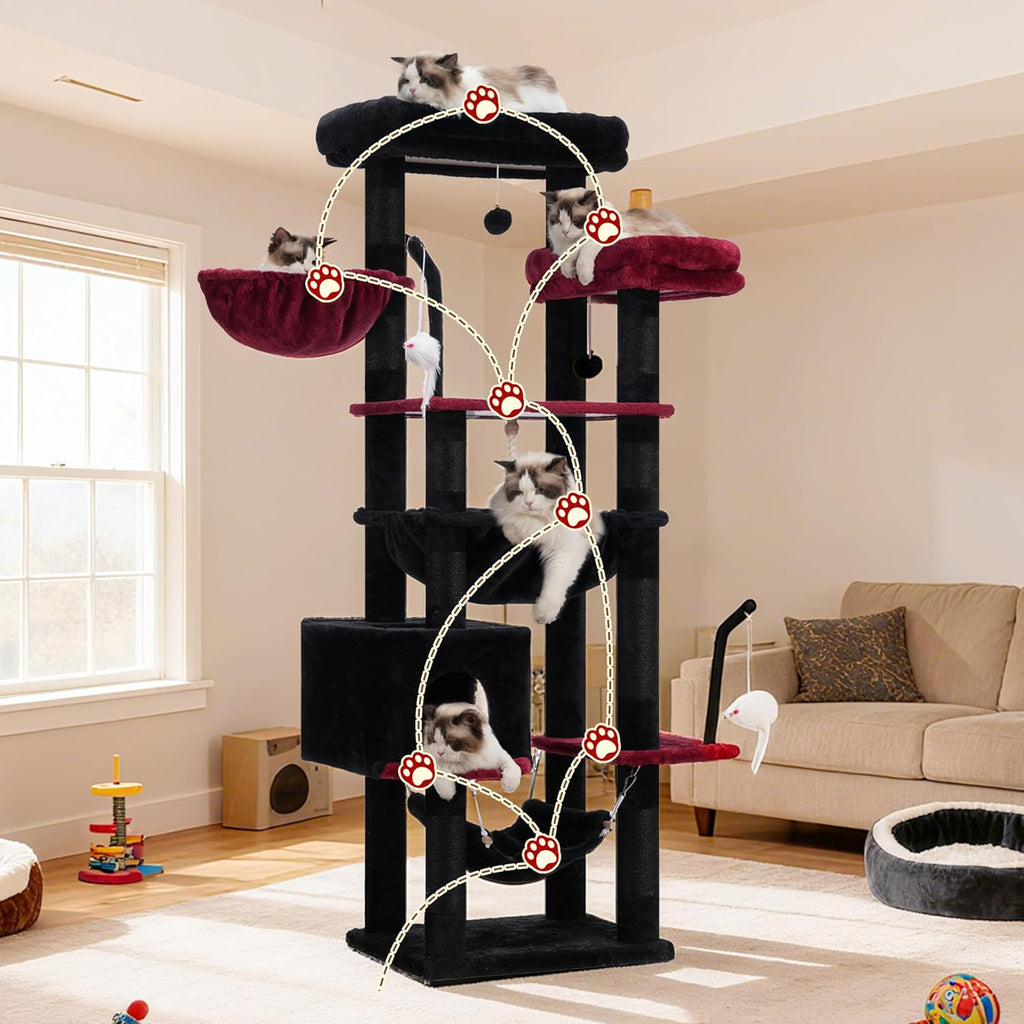 Gitelsnour Cat Tree, 63'' Cat Tower for Large Cats, Big Hammock GCT020BR