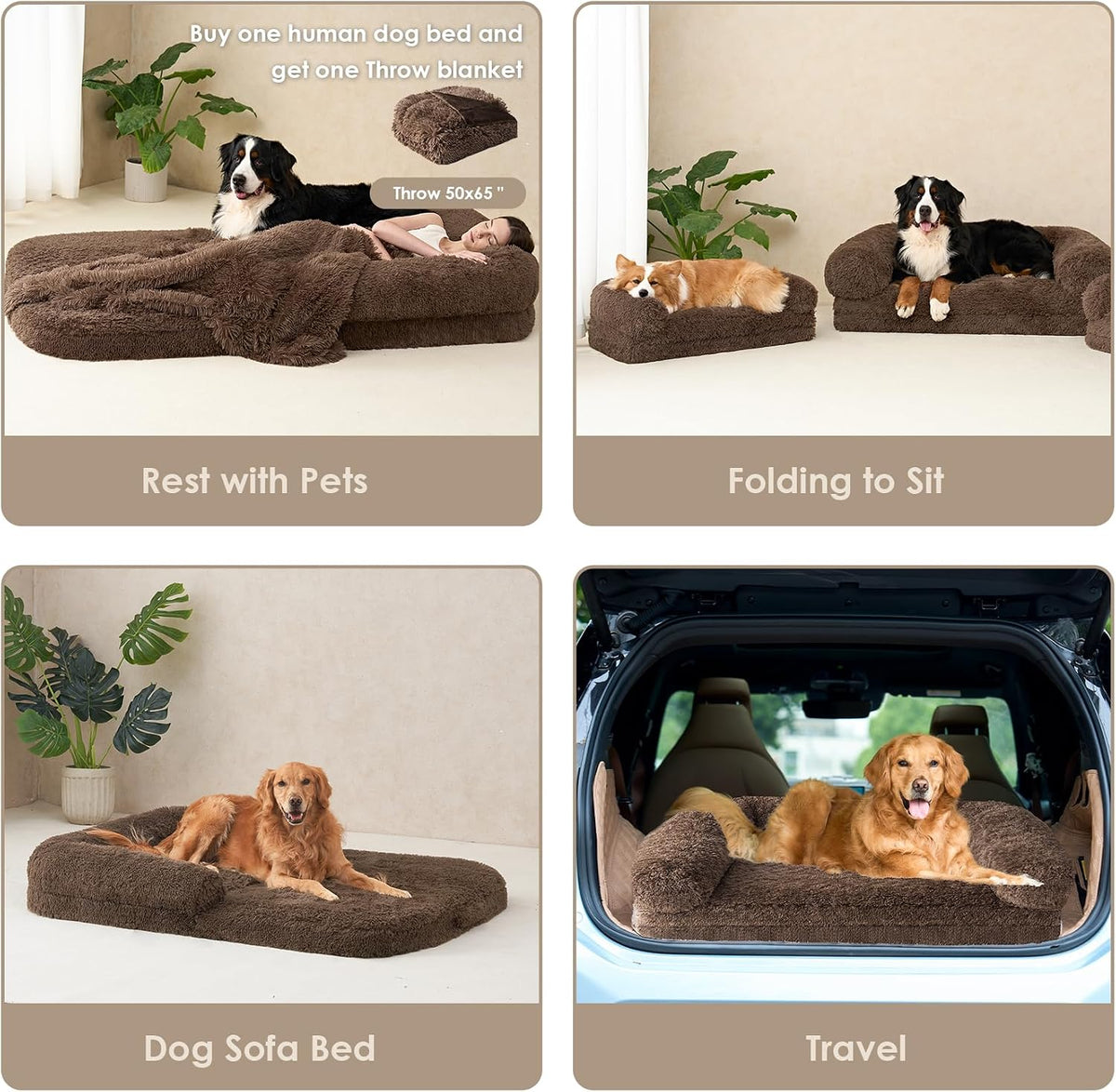 EHEYCIGA Orthopedic Foldable Human Dog Bed - 72x44x11, Brown