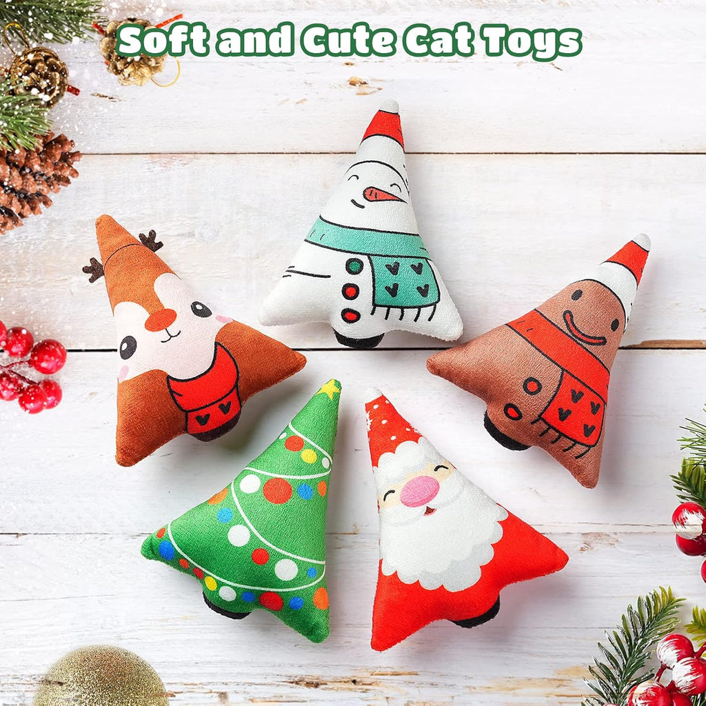 Christmas Catnip Toys Interactive Cats 5PCS Cat Nip Toy/Kitten Chew Plush Gift/Best Play Kick Stuff/Kitty Stuffed Teething Pillow/Cute and Soft Dental Gifts (5 types of Christmas decorations)