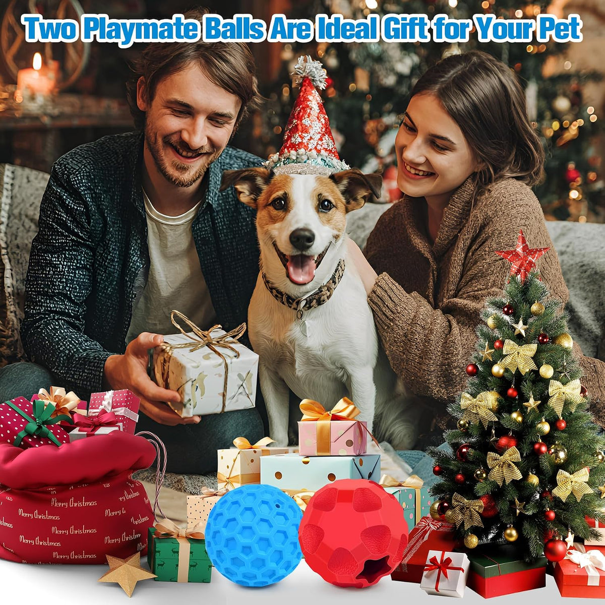 2 Pack Dog Toy Balls for Aggressive Chewers, Treat Ball and Squeaky Ball