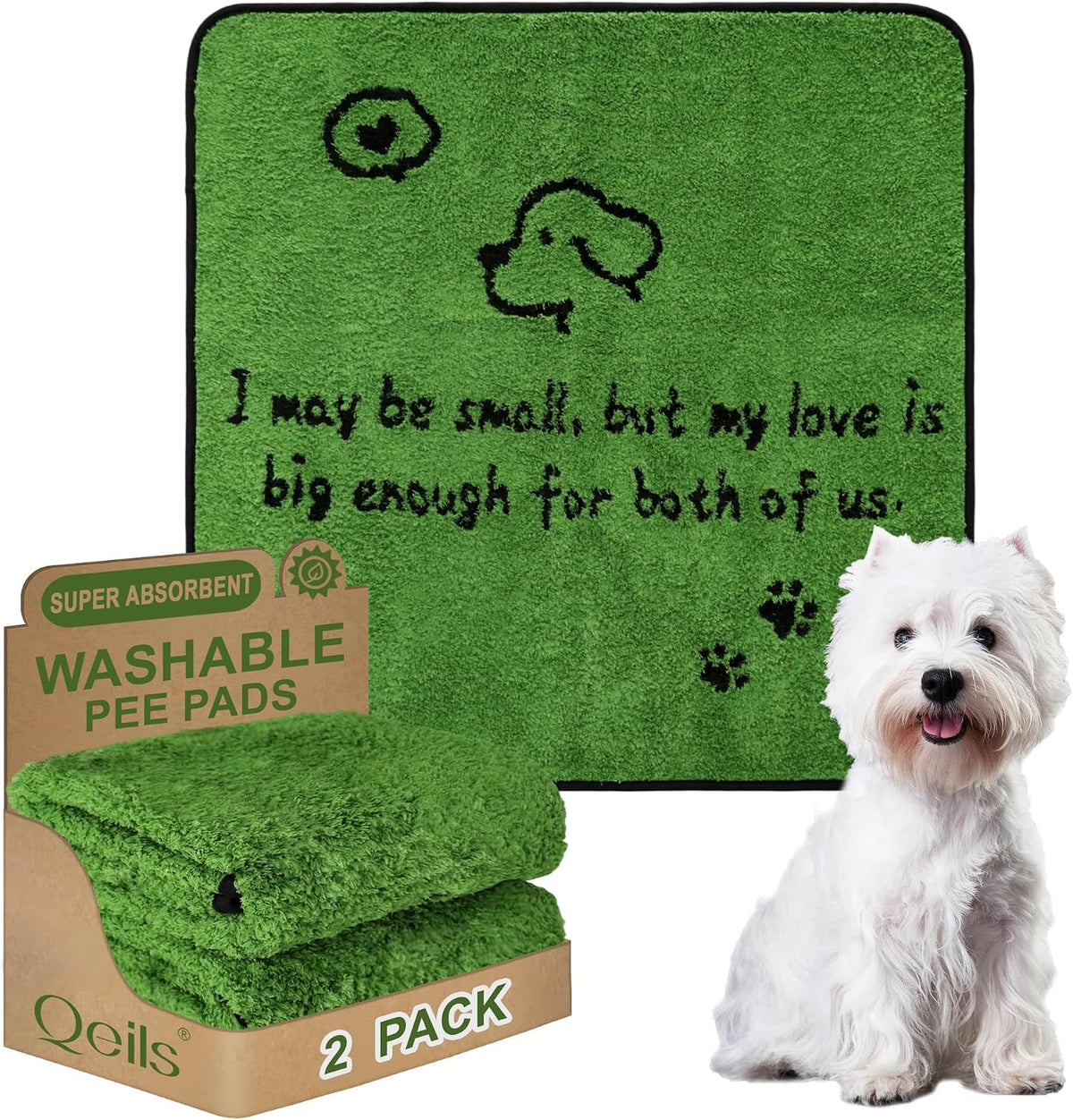 Qeils Reusable Dog Pee Pads, Washable Puppy Pads, Leak-Proof 36"x36" 2 Pack | Super Absorbent And Non-Slip Potty Training Pads, Soft Paw Print Plush Design, Ideal For Crates, Couch, Car Seats & Pet Beds