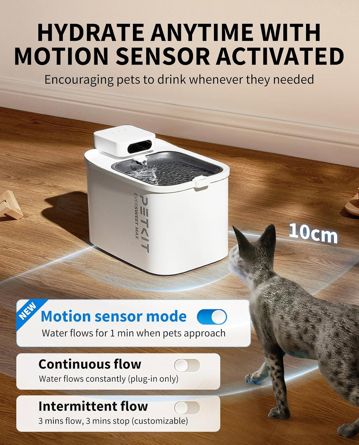 PETKIT EVERSWEET MAX Cordless Cat Water Fountain with Motion Sensor