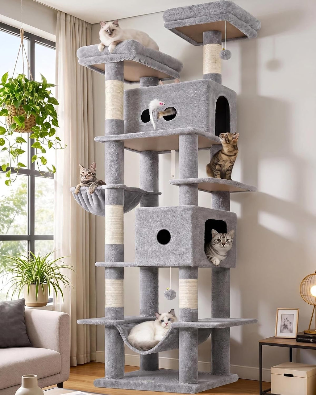 Globlazer 80in Cat Tree Tower for Indoor Cat Large Adult, S80B, Light Grey
