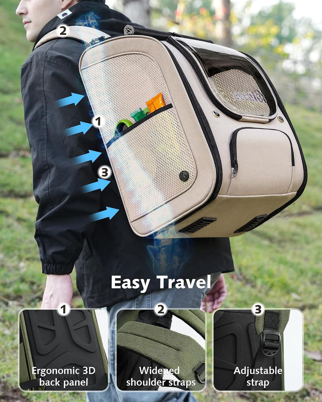 Pecute Cat Backpack Carrier,Large Space Cat Bubble Backpack,Ergonomic,Khaki