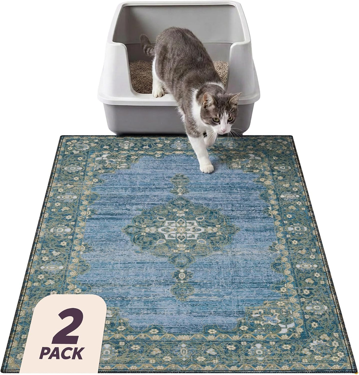 Lovewag Cat Litter Mat, Litter Box Mat, Blue Hazel, 28x41, 2 Pack