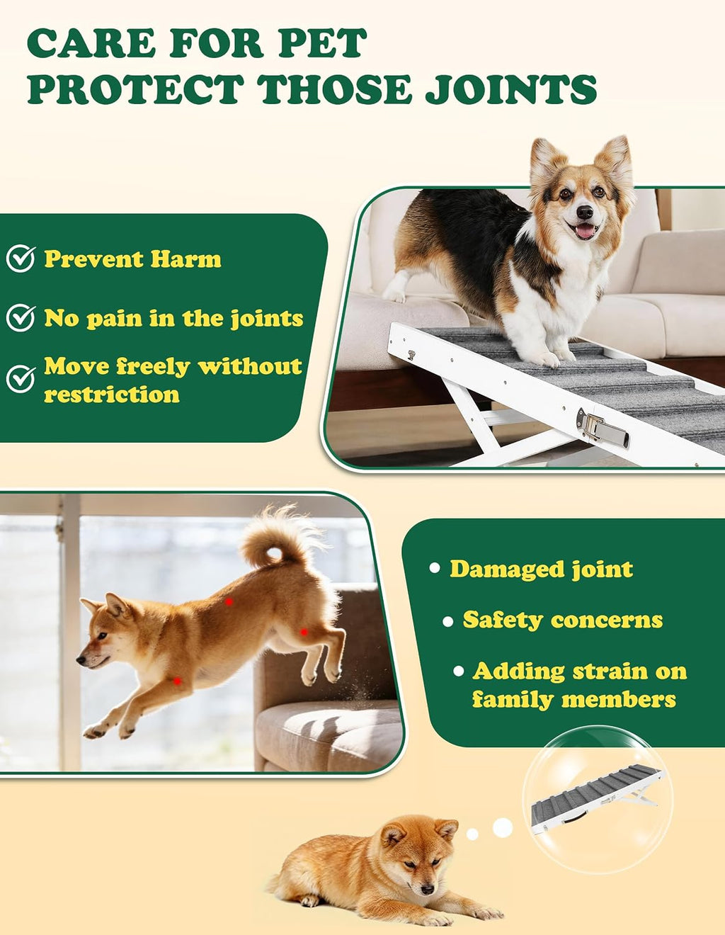 Dog Ramp for Small & Medium Dogs Foldable Pet Ramp for Bed (White)