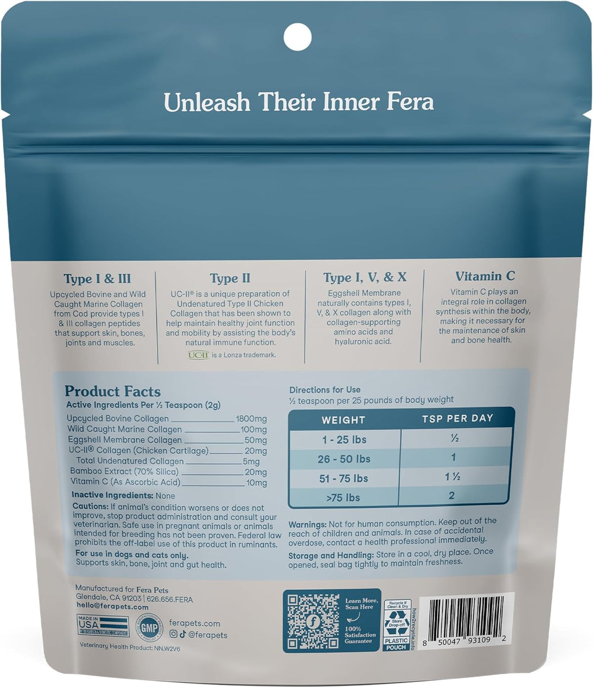 Fera Pets Cat & Dog Collagen Powder Dog Food Topper with UC-II - 4.23 oz
